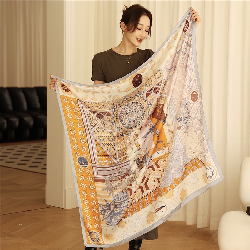 Khăn Choàng Cổ Vuông Vải Lụa In Họa Tiết Thời Trang WJ1014-121 110x110cm