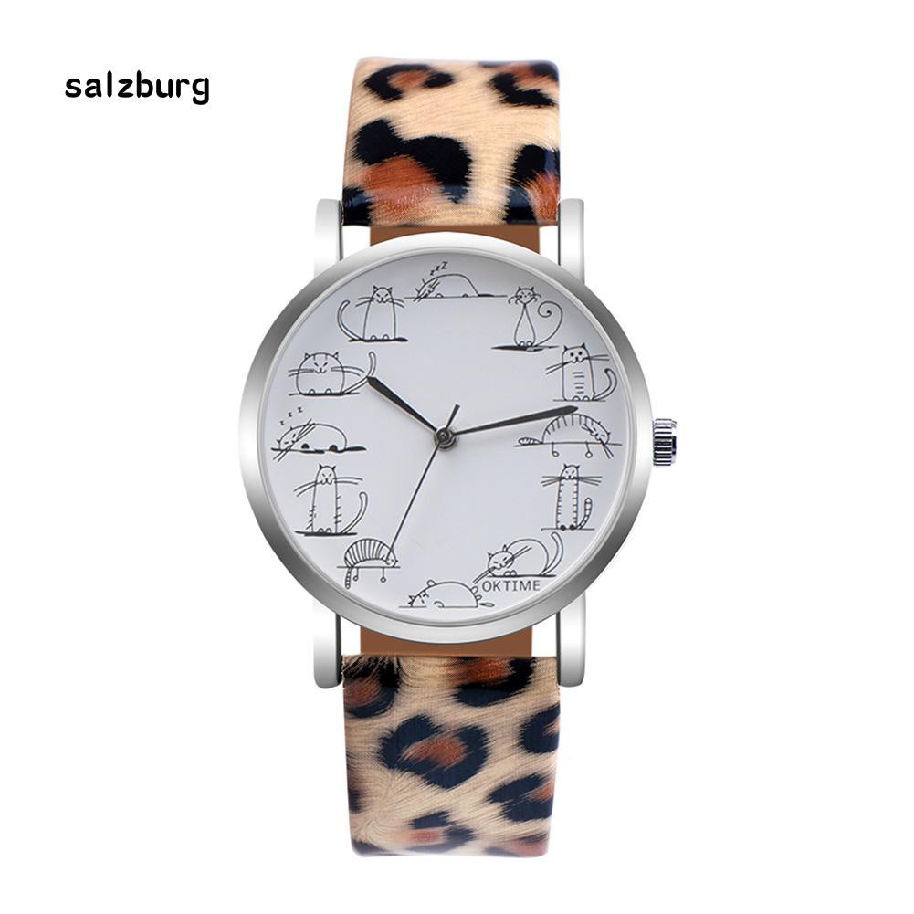 Đồng hồ nữ mặt in hình mèo hoạt hình dễ thương dây giả da | BigBuy360 - bigbuy360.vn