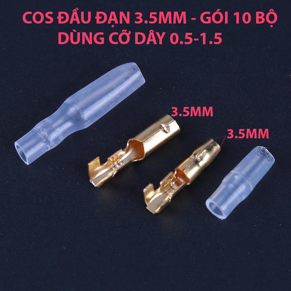 Giắc nối điện xe máy đầu tròn - Đèn xi nhan - Đấu điện dân dụng - Bô jack vỏ bọc và cos đồng (10 bộ)