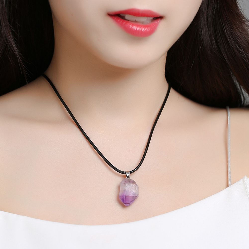 Vòng cổ mặt đá thạch anh tím họa tiết hình học thời trang dành cho nữ