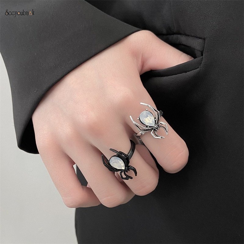 Nhẫn Hở Khắc Hình Nhện Bằng Kim Loại Phong Cách Gothic Cổ Điển Thời Trang Có Thể Điều Chỉnh Cho Cặp