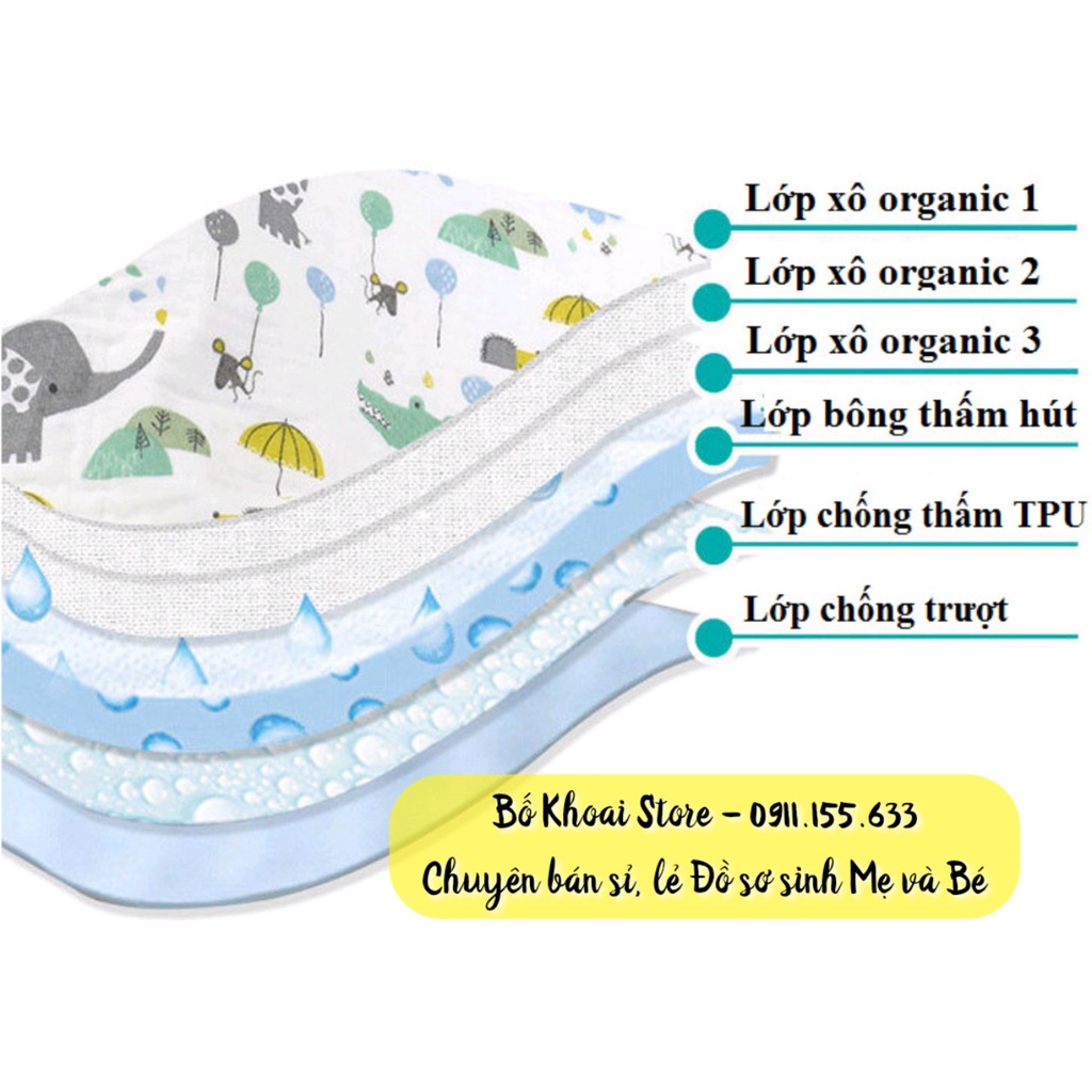 Tấm lót chống thấm Organic 6 lớp - Tấm lót thay bỉm 50*70cm - Bố Khoai Store