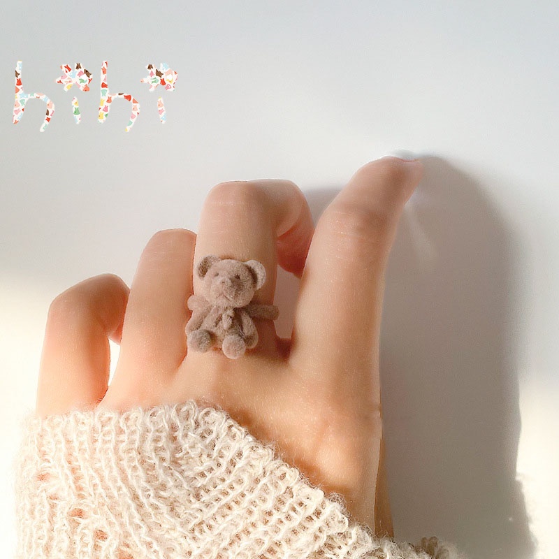  Nhẫn hở từ vải nhung mặt hình chú gấu đáng yêu hợp thời trang dành cho nữ