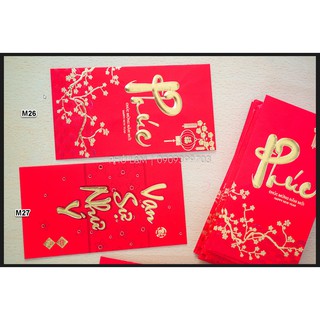 Tết - Bao lì xì truyền thống màu đỏ chữ Việt M16-M27