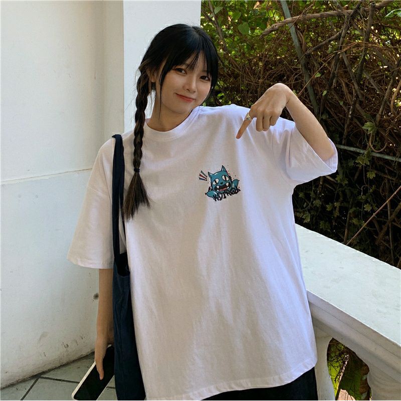 áo thun nữ form rộng unisex oversize mèo hoạt hình