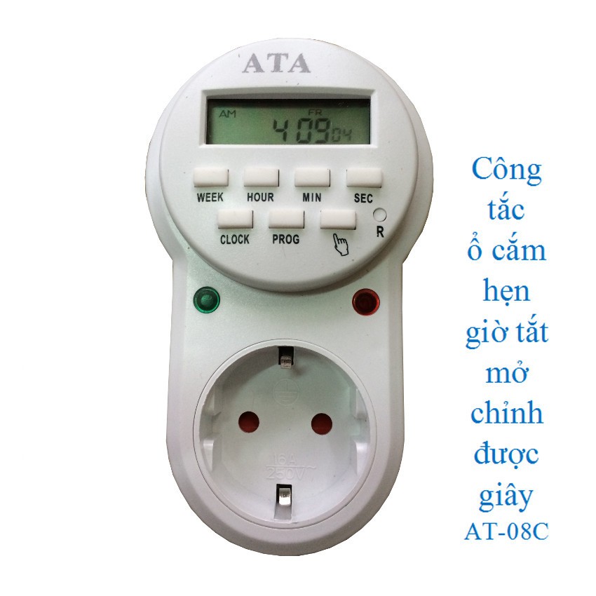 Ổ cắm hẹn giờ tắt mở thiết bị điện kiểu điện từ chỉnh được giây ATA AT-08C