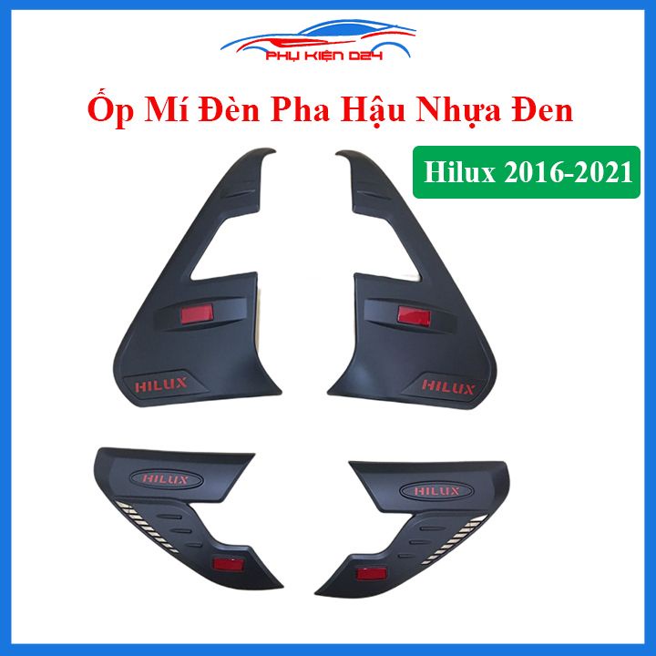 Ốp mí đèn pha hậu Hilux 2016-2017-2018-2019-2020-2021 nhựa đen bản 2 cầu