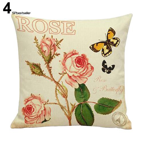 Vỏ gối sofa vải lanh in hoa phong cách vintage