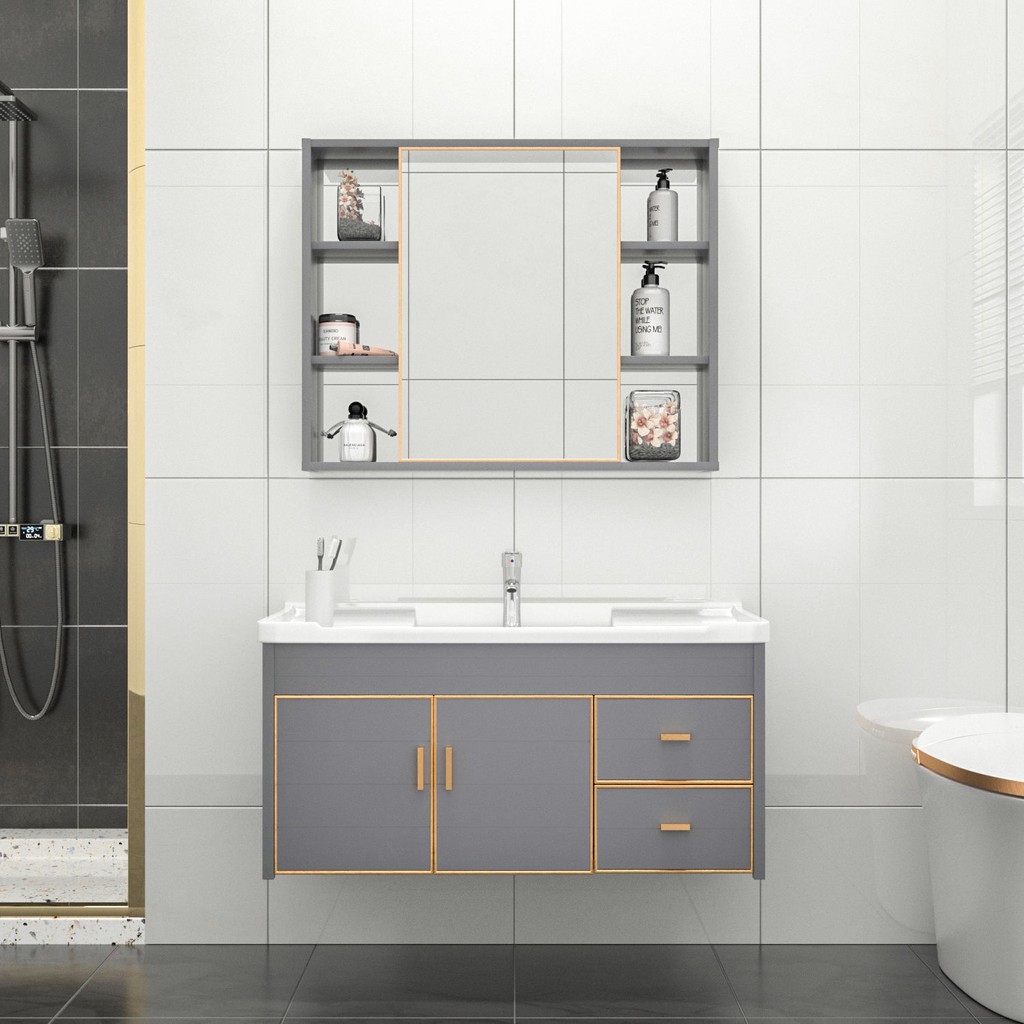 Không gian đơn giản và sang trọng nhẹ nhàng tủ phòng tắm hợp kim nhôm bồn rửa mặt nhà chung cư nhỏ kết chậu | BigBuy360 - bigbuy360.vn