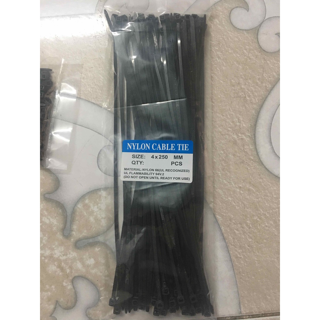 Dây rút nhựa đen 250mm, dây thít nhựa, dây lạt (Bịch 70 sợi)