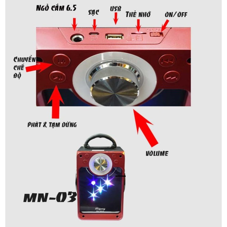 Loa Karaoke Bluetooth MN03 – Hát Rung Echo siêu hay – Có Remote điều khiển – Tặng kèm Micro