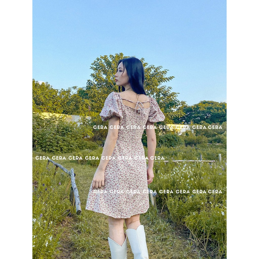 Váy hoa nhí vintage dáng xòe 🍓 Đầm hoa nhí chữ A tiểu thư ulzzang có dây buộc lưng 🍓 CERA FASHION