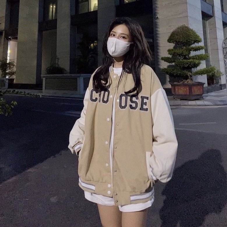 Áo Khoác Nữ Bomber CHOOSE Nhung Tăm 2 Lớp Form Rộng Ulzzang