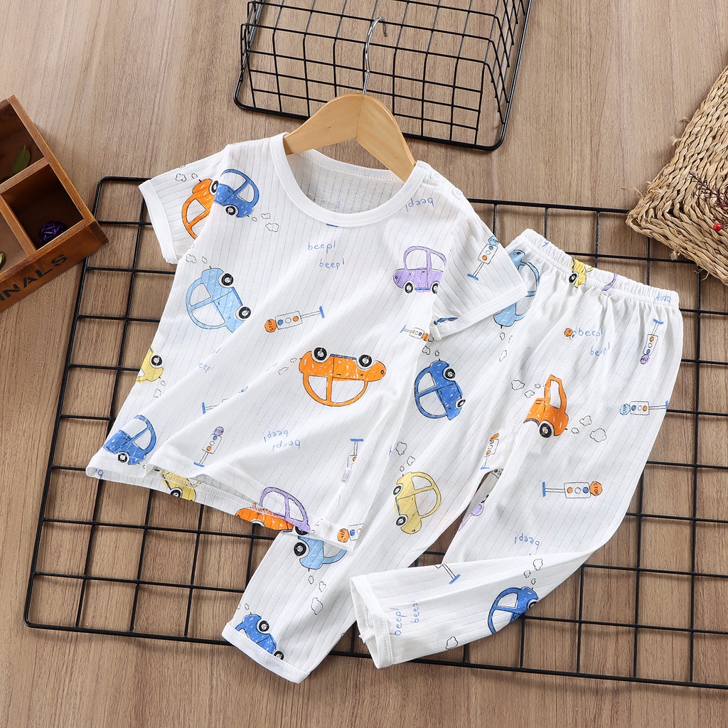 Bộ Đồ Ngủ Tay Ngắn Chất Cotton Mỏng Nhẹ Thời Trang Mùa Hè Xinh Xắn Cho Bé Trai 2178