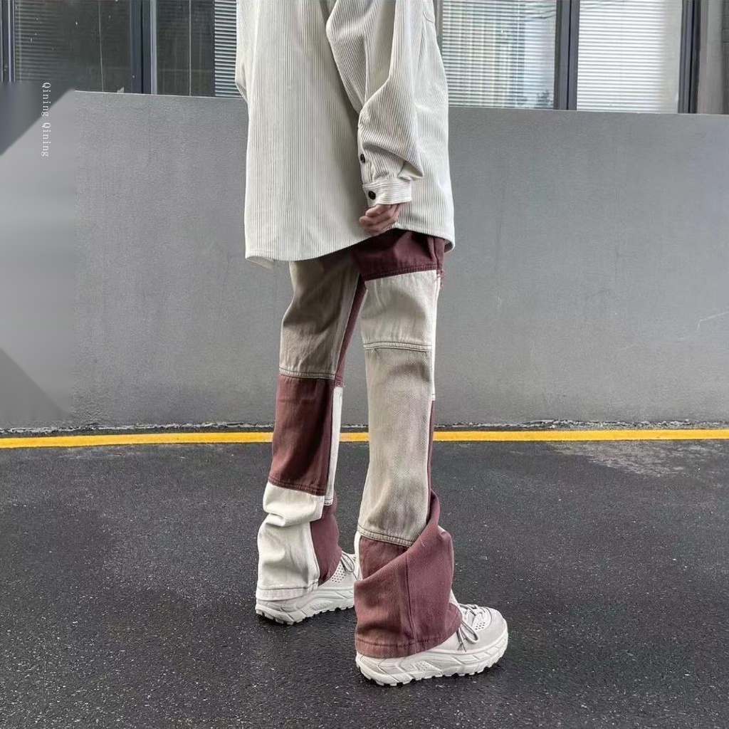 Quần Jeans Dài Phong Cách Hip Hop Màu Sắc Retro Cho Nam