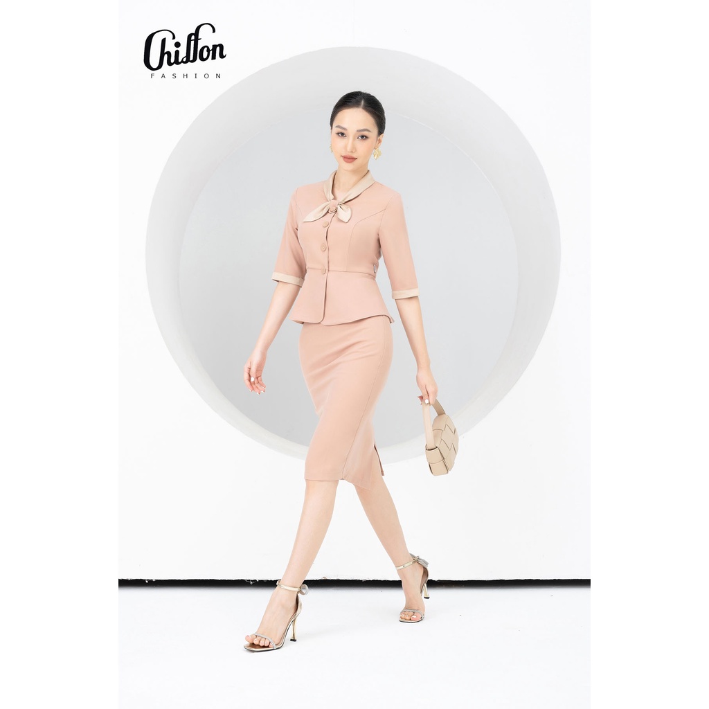 Set vest ký giả gồm áo và chân váy bút chì thiết kế by Chiffon