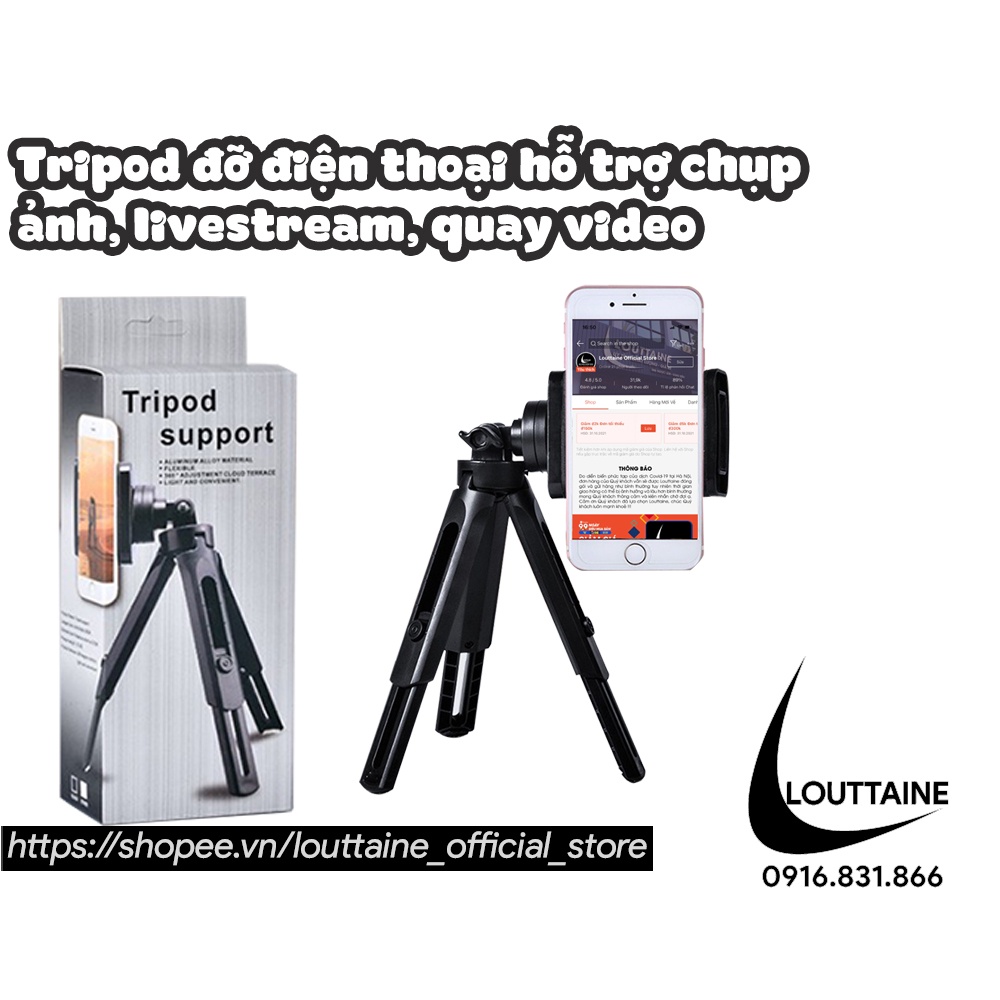 Chân đỡ điện thoại tripod mini để kẹp điện thoại máy ảnh 3 chân livestream quay phim video chụp ảnh