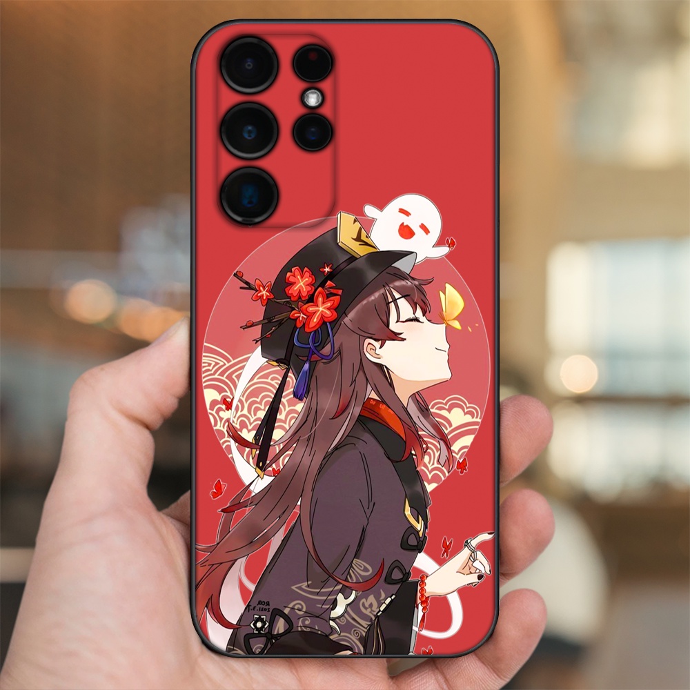 Ốp lưng Samsung S21 Ultra, S22 Ultra viền đen in hình Hutao Genshin Impact