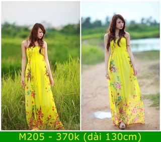 Đầm maxi vàng đầm dài hoa vàng