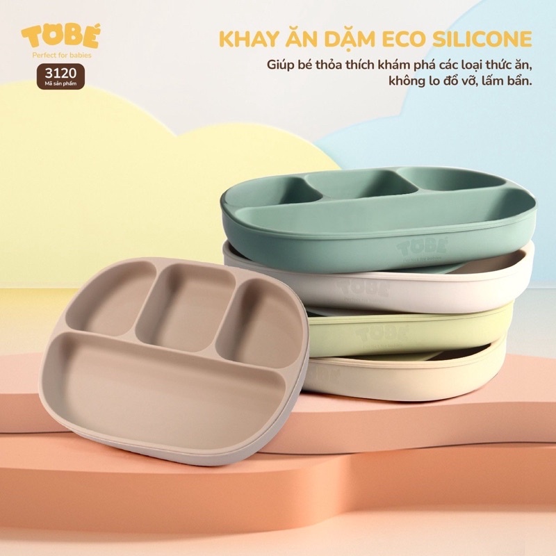 Khay ăn dặm Silicone chia ngăn, nhiều màu cho bé