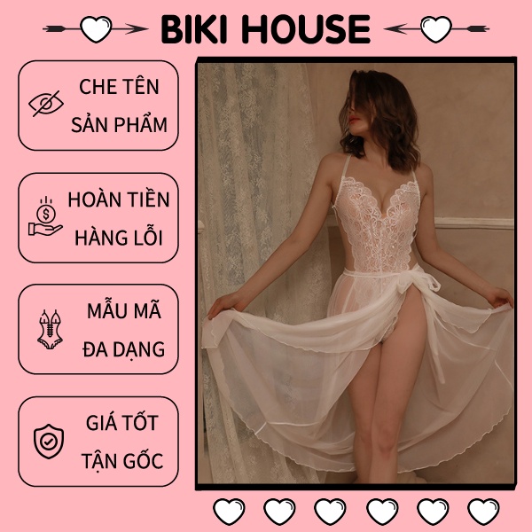 Bodysuit đồ ngủ liền thân xẻ ngực kèm váy choàng ngủ ren xuyên thấu sexy gợi cảm BIKI HOUSE N911 - HCM - Giao Hỏa Tốc