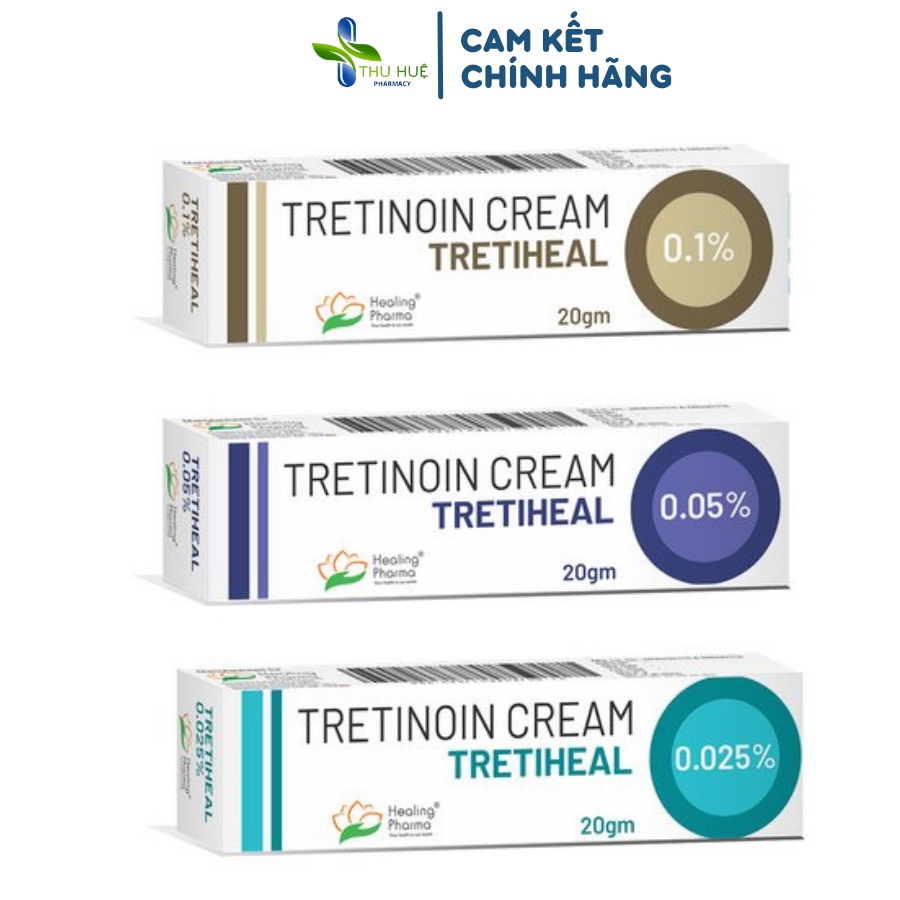 Trentinoin cream USP Tretiheal 0,025; 0,05; 0,1 tuýp gel 20g giảm mụn, mờ thâm mụn, nám sạm, tàn nhang, chống lão hóa da