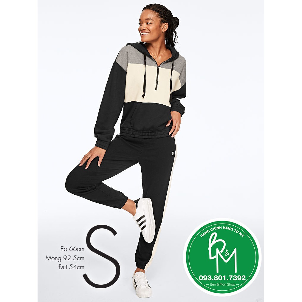 ( Size S) Quần thể thao, quần legging màu đen phối sọc trắng, thời trang- Hàng nhập từ Victoria's Secret -