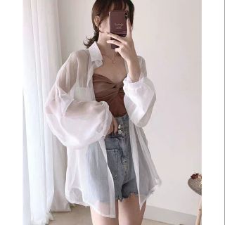Sẳn❤Khoác sơ mi voan lụa mỏng phối ngoài Ulzzang Hàn Quốc