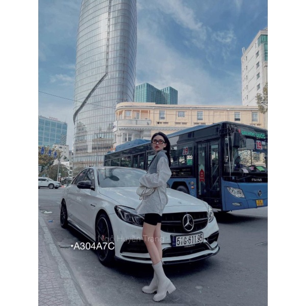 Áo Sơ Mi Sọc Tay Dài Áo Jeans QC Cổ Vest Thêu Logo Dáng dài Form Rộng Giấu Quần