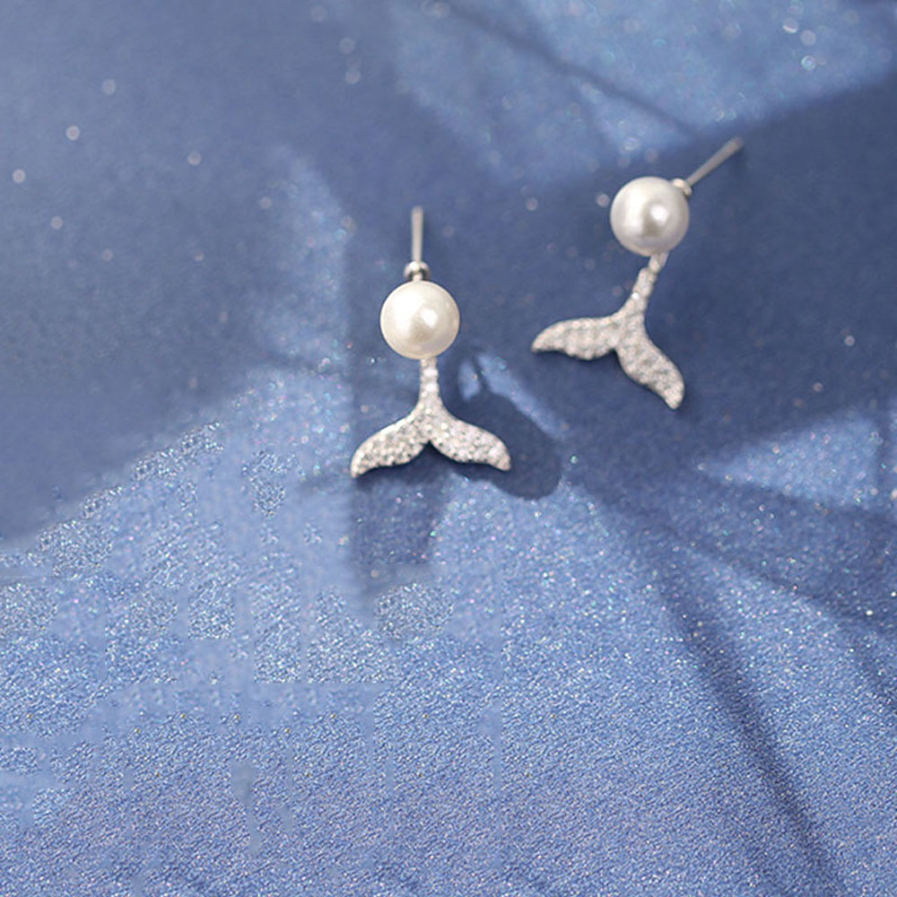 Bông Tai Đuôi Cá Đính Ngọc Trai Nhân Tạo Phong Cách Hàn Quốc 925 Cho Nữ