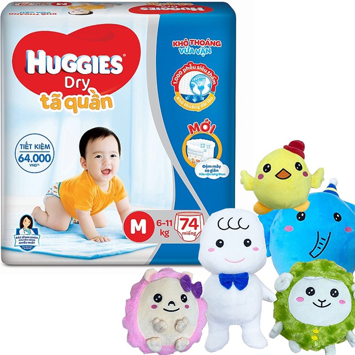 tã quần huggies M74 L68 XL62 XXL56 kèm quà tặng