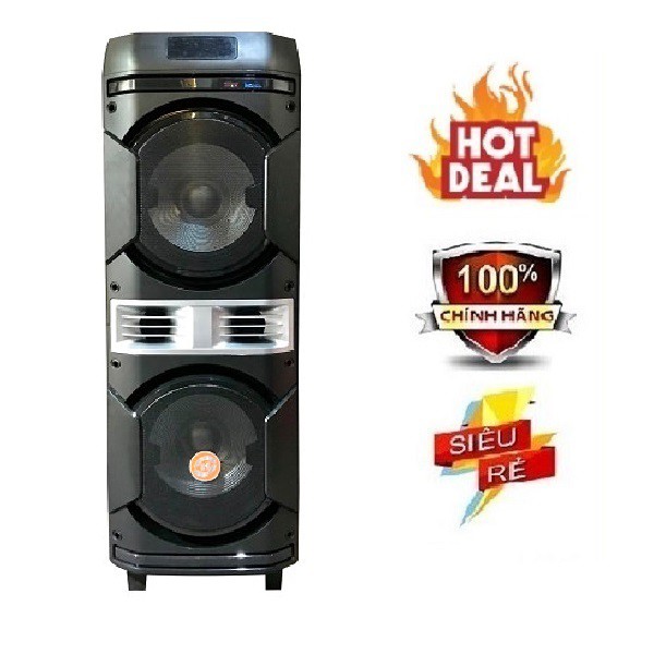 Loa kéo di động Hoxen LG-210, Loa kéo thùng gỗ bass 3 tấc đôi hát karaoke ngoài trời công suất lớn + Tặng 2 micro