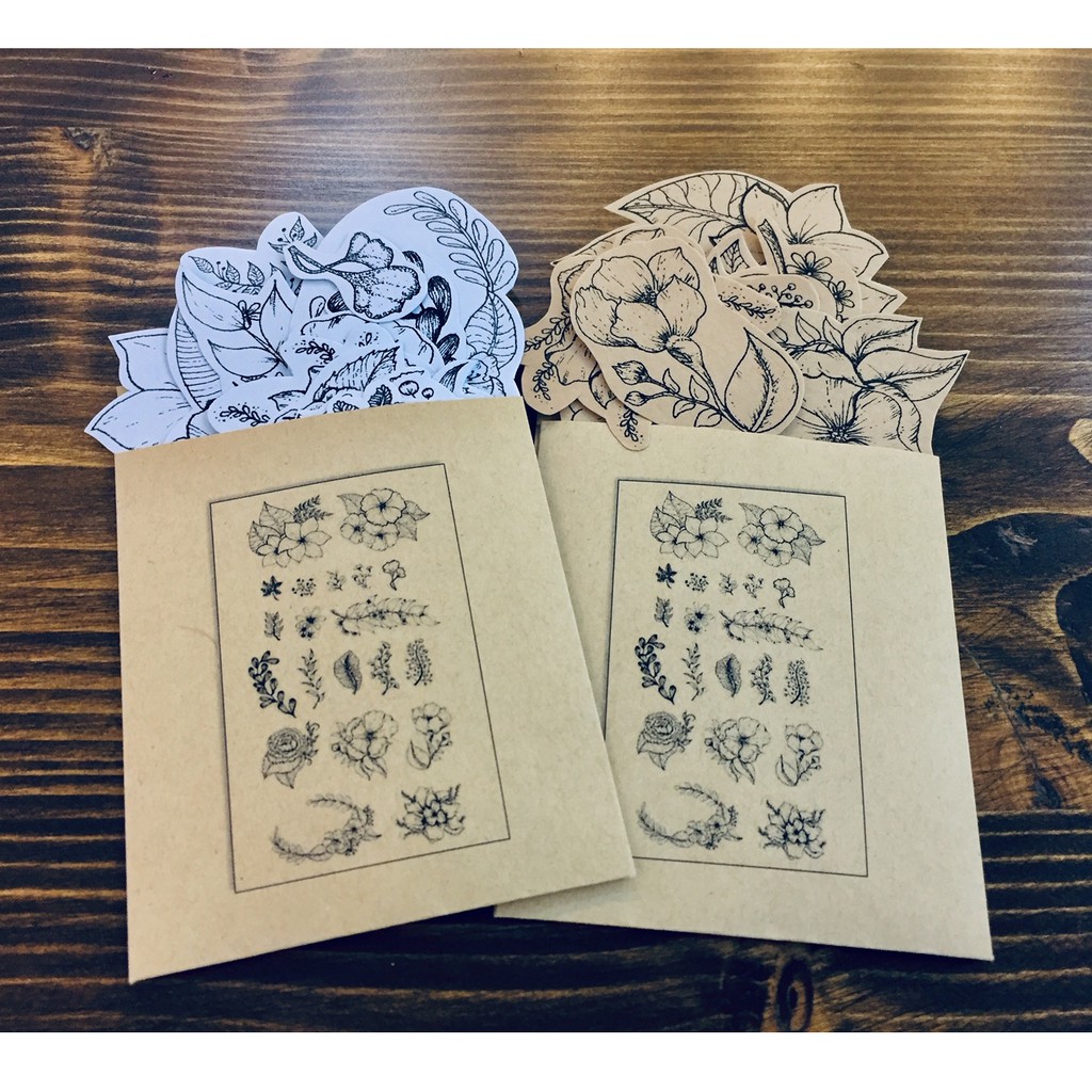 SET 1: 20 stickers họa tiết hoa lá vintage (trang trí sổ tay, planner, bullet journal,...)