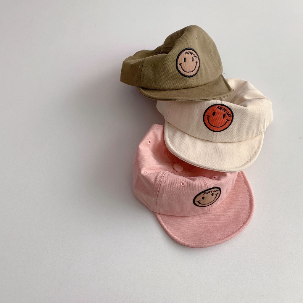 Nón Kết Thêu Hình Mặt Cười Dễ Thương Thời Trang Mùa Hè Cho Bé