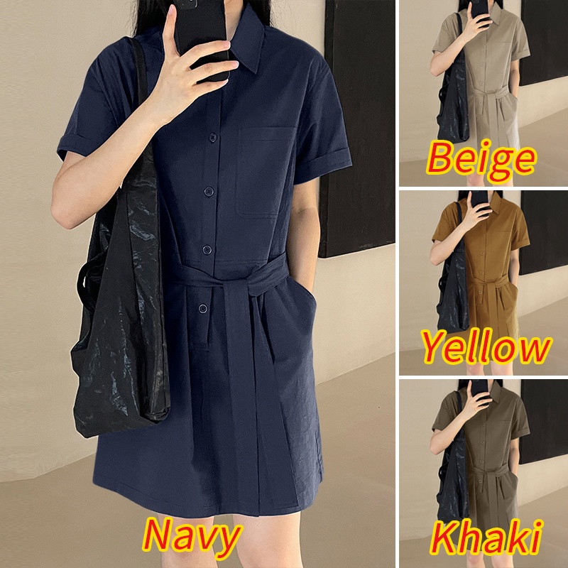Zanzea Đầm Mini Ngắn Tay Phối Thắt Lưng Tháo Rời Được Phong Cách Công Sở Thời Trang Thường Ngày Cho
