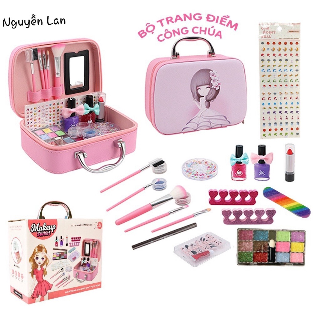 Vali Trang Điểm Cho Bé Gái Cực Kỳ Dễ Thương, Bộ Trang Điểm Dễ Dàng Làm Sạch Với Nước Dành Cho Bé Gái