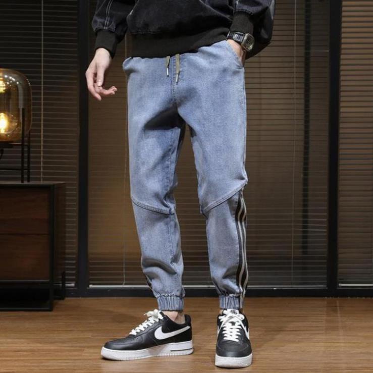 Quần Jean jogger (bò) nam phong cách Hip-hop hơi hướng Hàn Quốc họa tiết kẻ sọc -b11