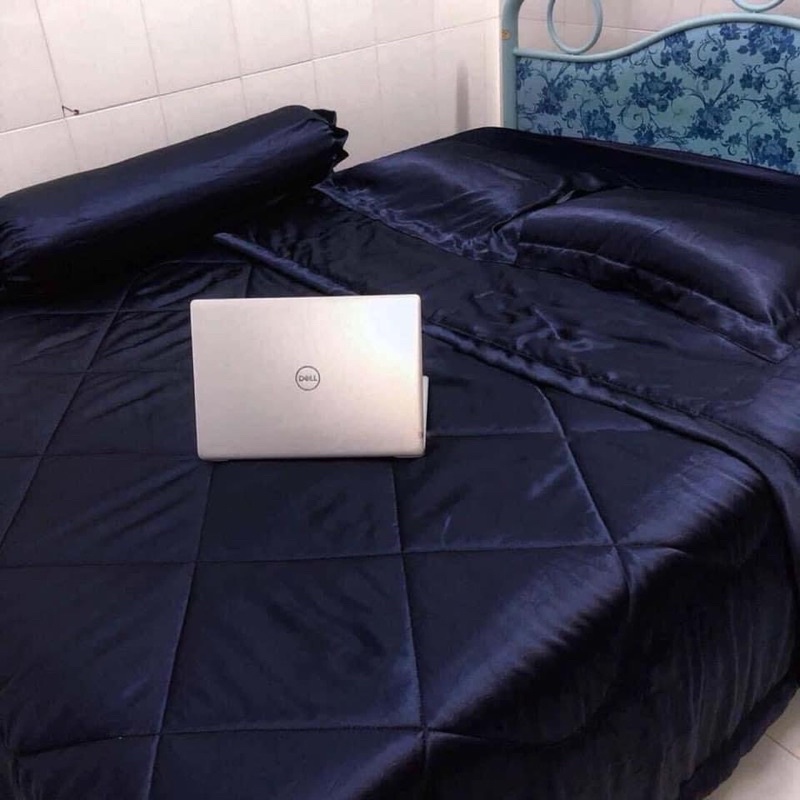 BỘ CHĂN GA PHI LỤA SÉT 4-5 MÓN MÀU XANH ĐEN