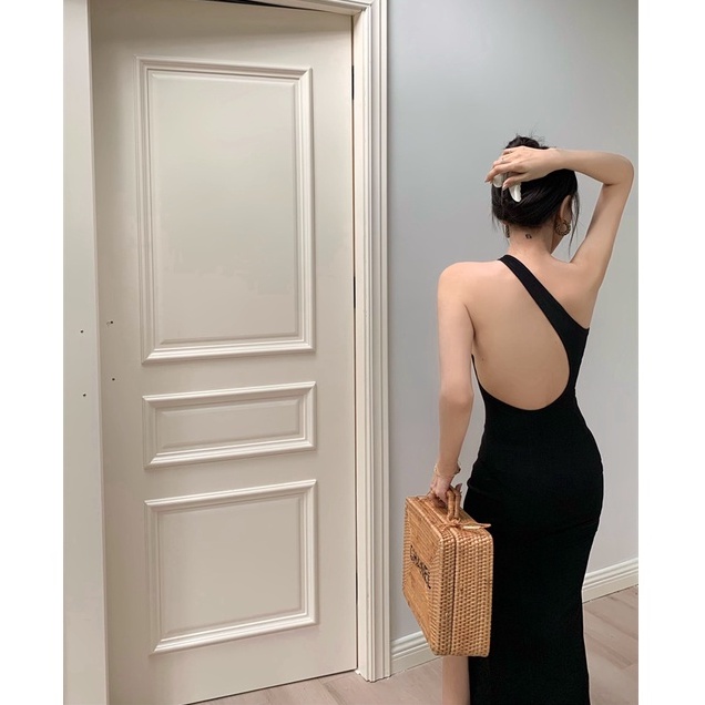 QADCOL  Đầm Hở Lưng Xẻ Tà Phong Cách Retro Thời Trang Hàn Quốc Cho Nữ