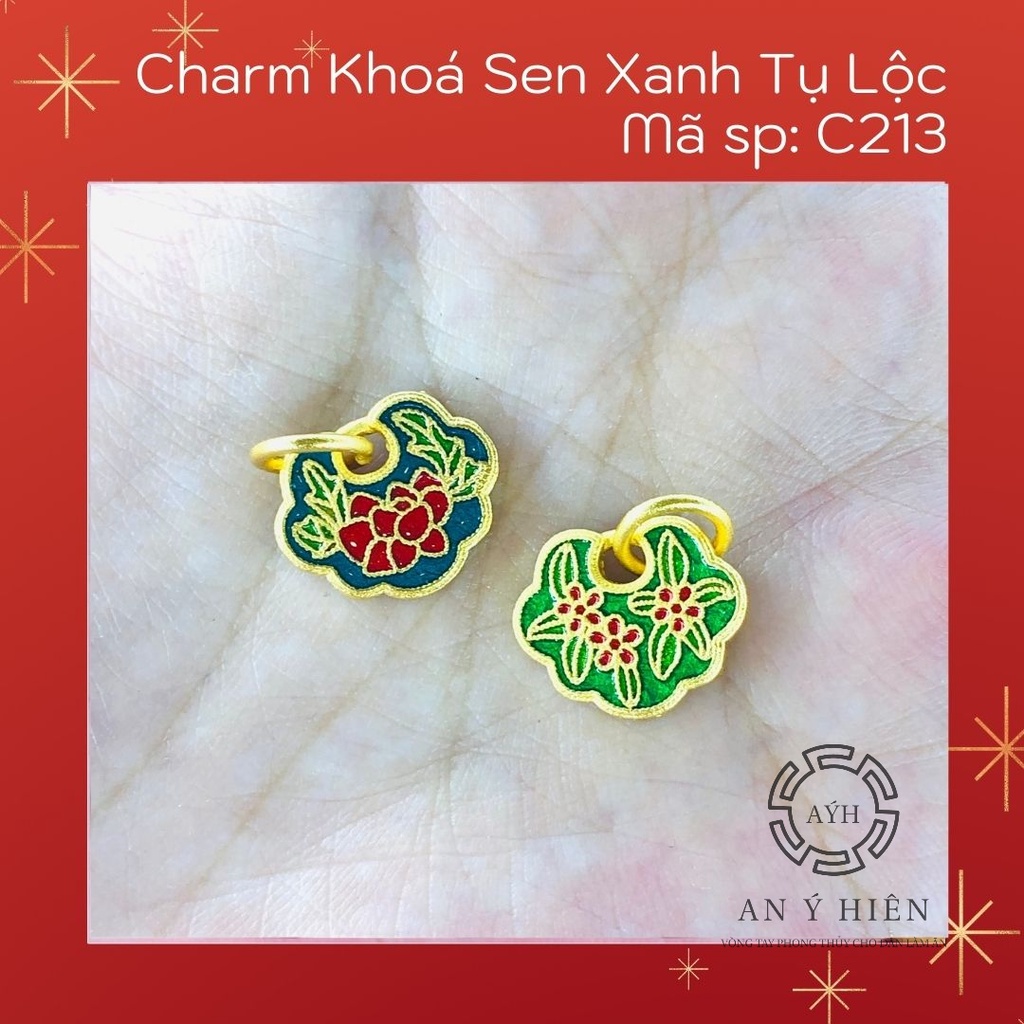 Charm Khóa sen xanh tụ lộc #C213 ( An Ý Hiên)