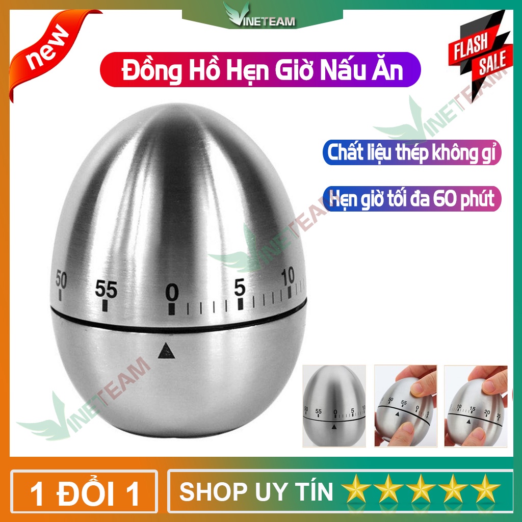 Đồng hồ hẹn giờ làm bài tập, nấu ăn hình quả trứng chất liệu inox -dc4678