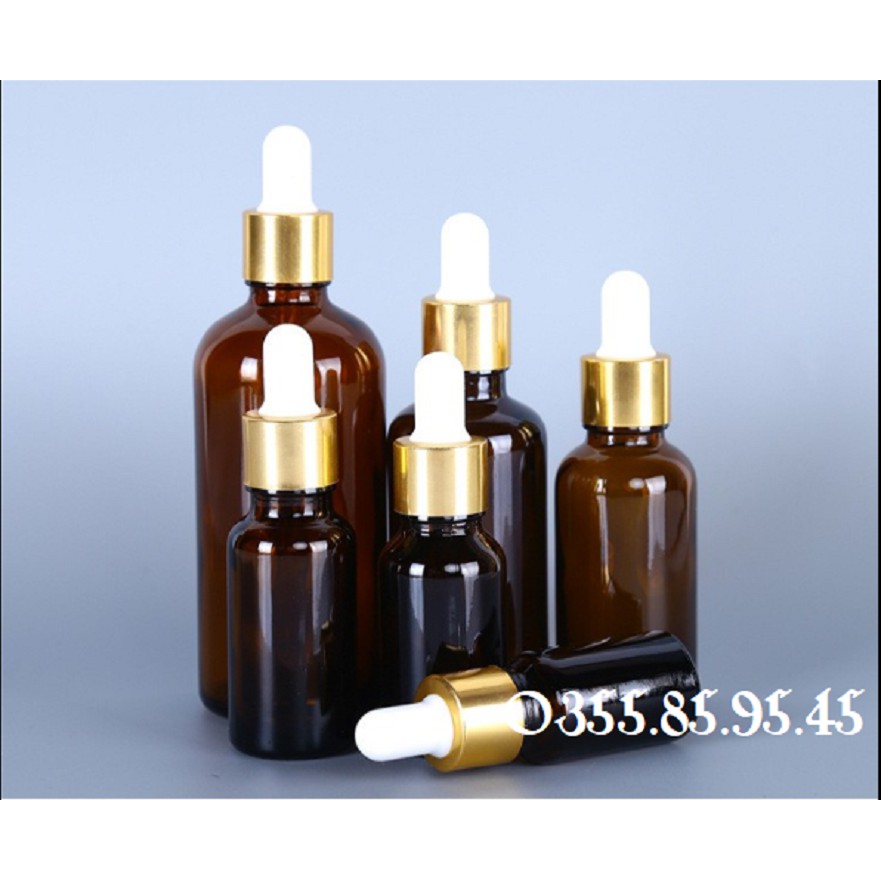 Chai thủy tinh NÂU nắp bóp VÀNG 5ml 10ml 20ml 30ml 50ml 100ml - Lọ đựng serum, tinh dầu, mỹ phẩm du lịch