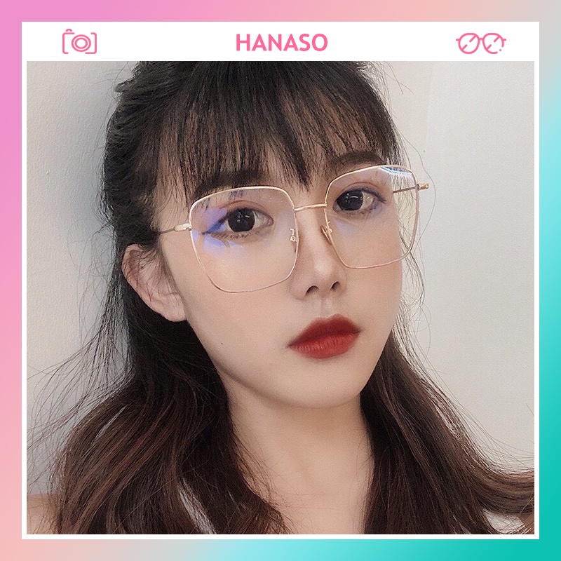 Kính giả cận thời trang nam nữ gọng vuông mắt kính không độ chống tia UV phong cách Hàn Quốc đẹp HANASO 062