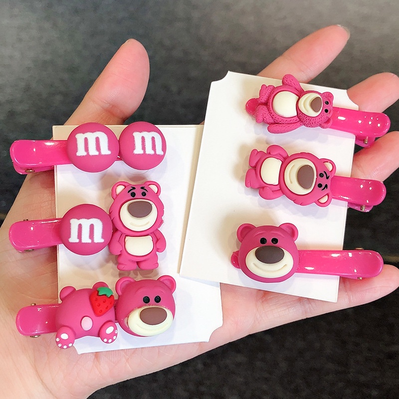 Kẹp tóc BB hình gấu và trái dâu dễ thương phong cách Hàn Quốc cho nữ