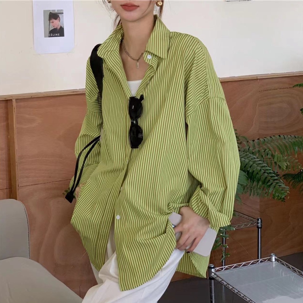 Áo Sơ Mi Dài Tay Họa Tiết Kẻ Sọc Thời Trang Mới Cho Nữ