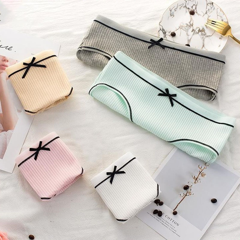 Quần Lót Nữ ❤️️MUJI COTTON❤️️ Quần Lót Nữ Cotton dễ thương mềm mại tôn dáng  gân tăm phối nơ xinh | BigBuy360 - bigbuy360.vn