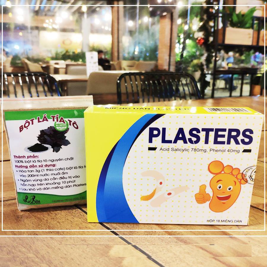 [COMBO HIỆU QUẢ] Miếng dán Plasters Mụn cơm, Mụn cóc, Mắt cá chân, Chai chân + Bột tía tô giúp ức chế vi khuẩn HPV