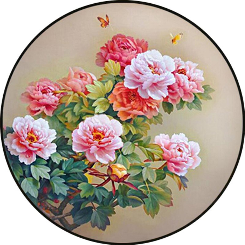 Bộ Tranh Đính Đá 5d Hạt Tròn Tự Làm Hình Hoa Mẫu Đơn Trang Trí Phòng Khách