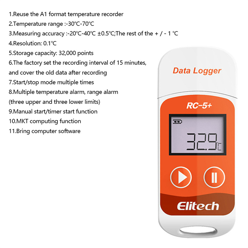 NA RC-5+ PDF Temperature Data Logger Upgraded Datalogger Recorder for Refrigeration Cold Chain Transport Labs