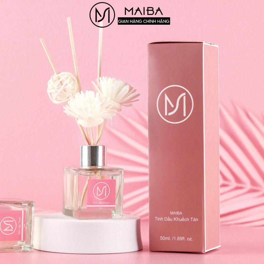 Tinh Dầu Thơm Thiên Nhiên MAIBA 50ml Để Phòng Que Gỗ Tự Khuếch Tán Thanh Lọc Khử Mùi Không Khí Màu Hồng H50